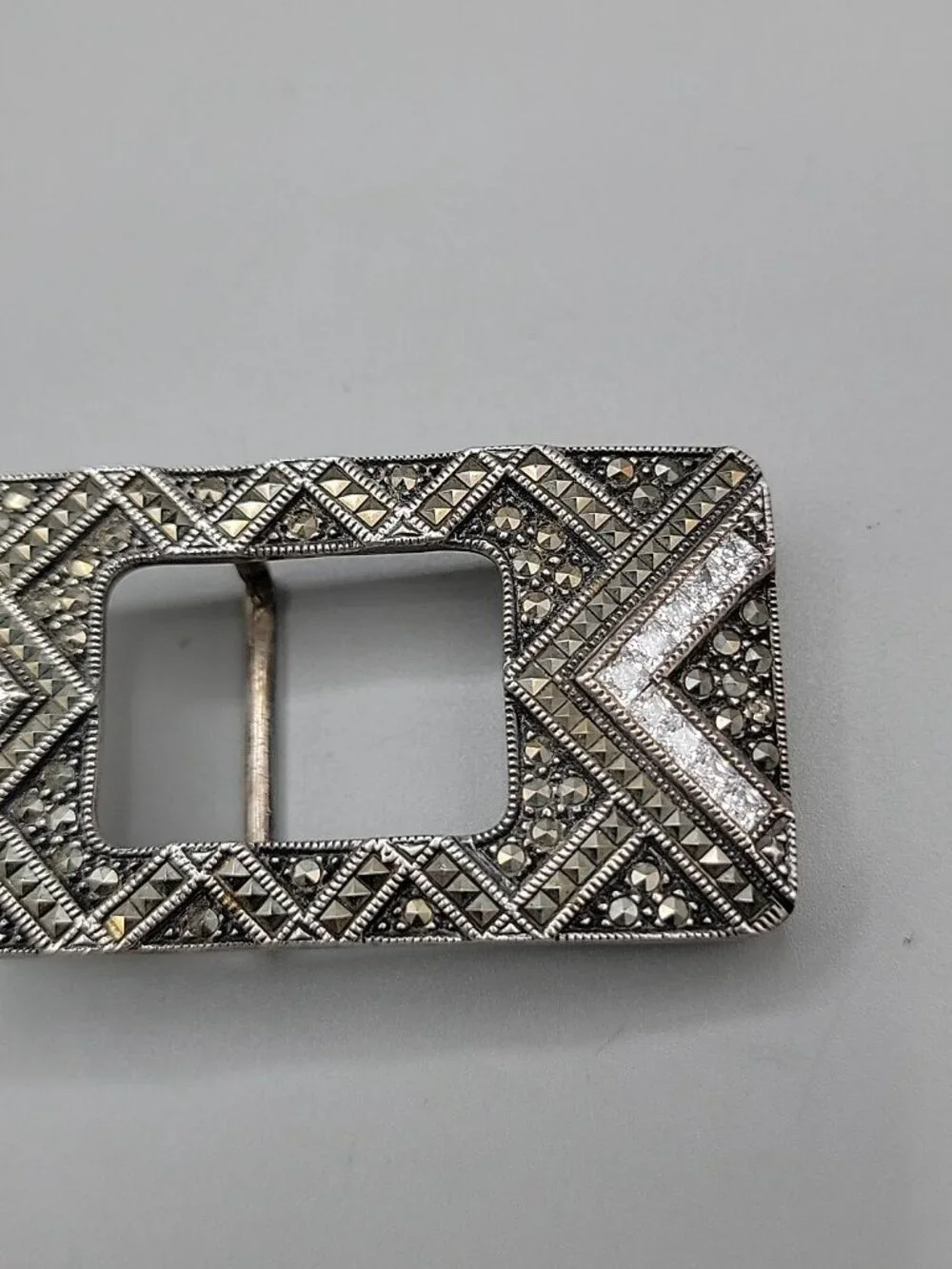 JJ Sterling Silver Judith Jack Belt Buckle 925 Rhinestone Marcasite Jeweled
